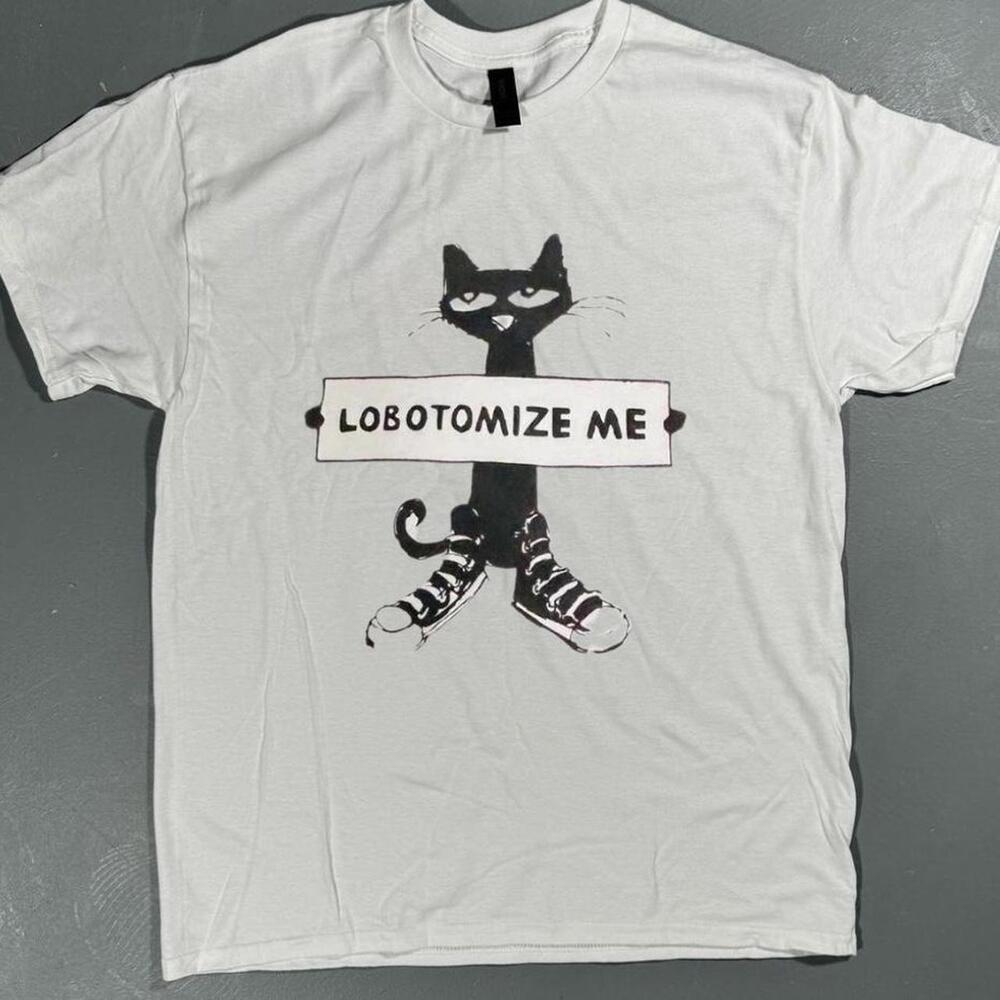 White And Black Graphic T-Shirt With Lobotomize Me Design